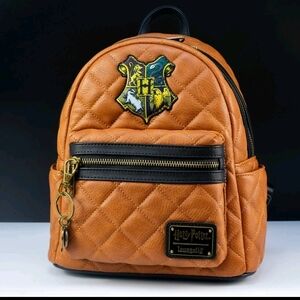 Loungefly Quilted Brown Backpack with Hogwarts Crest